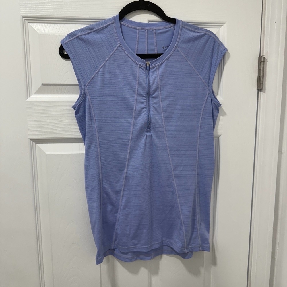 Athleta Periwinkle Blue Sleeveless Quarter Zip Athletic Top M Blue‎ Gym Workout